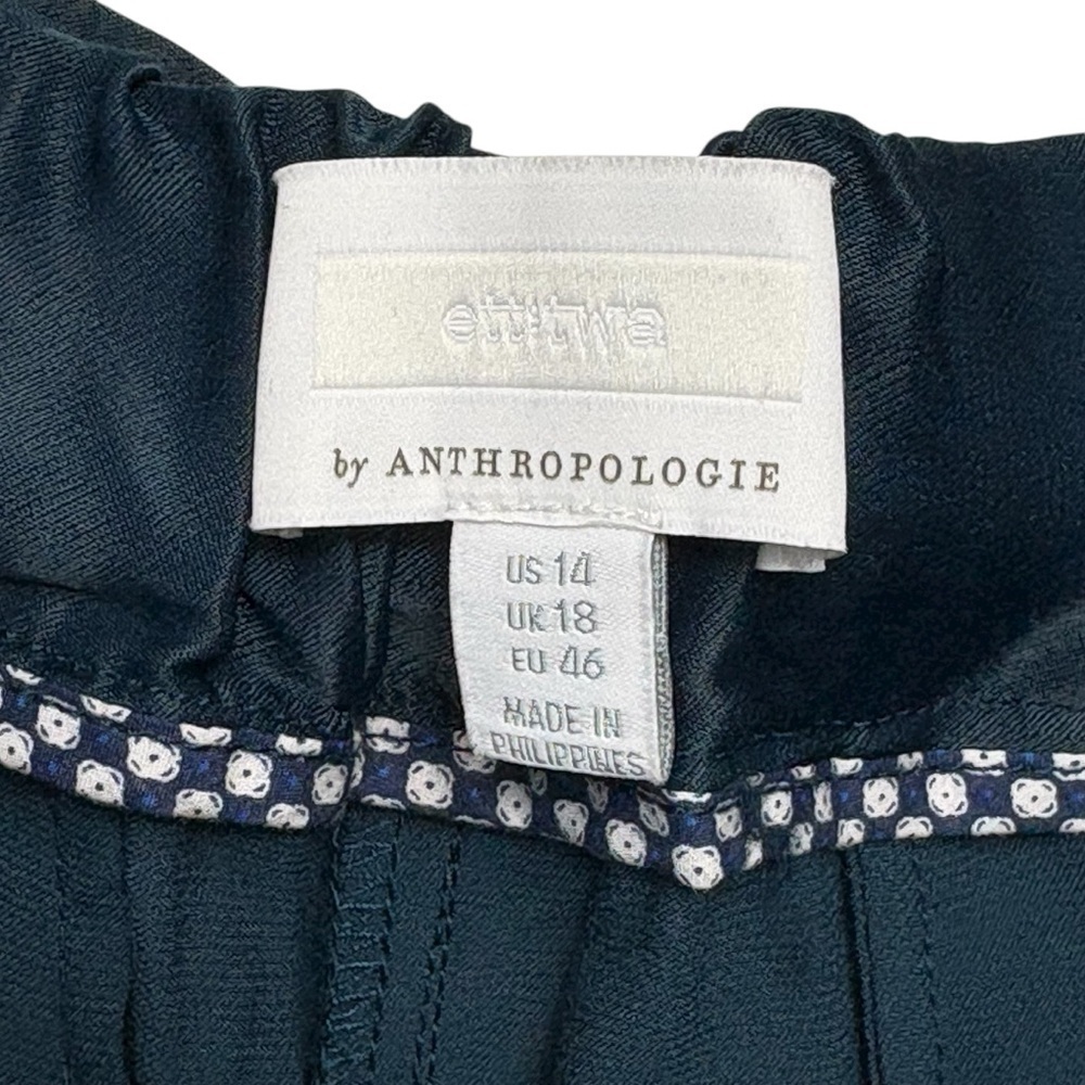 NEW Anthropologie Ett Twa Crop Pants Womens 14 Turquoise Satin Tie Waist - Picture 11 of 15